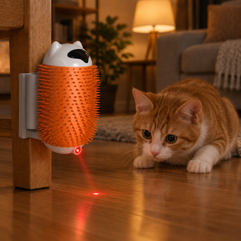 A cat watching the red dot projected by PurrBrush